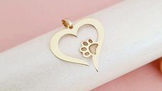 Pandantiv inima cu labuta din aur galben 14K, 25 mm