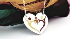 Pandantiv inima personalizat pentru familie - Argint 925 cu email colorat - 3 membri