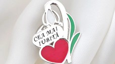 Pin Ghiocel - Personalizat cu inima colorata si text - Argint 925