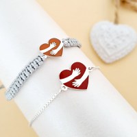 Set 2 bratari - Dor de tine - Inima colorata cu email - Argint 925 - Lantisor glisant si snur reglabil impletit - 1