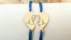 Set 2 bratari - inima puzzle - frati/prieteni - pandantive de 8x15 mm - Aur Galben 14k - snur reglabil