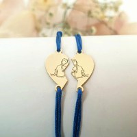 Set 2 bratari - inima puzzle - frati/prieteni - pandantive de 8x15 mm - Aur Galben 14k - snur reglabil - 1