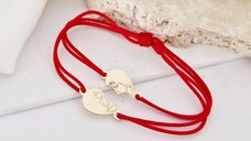 Set 2 bratari - inima puzzle - surori/prietene - pandantive de 8x15 mm - Aur Galben 14k - snur reglabil