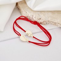 Set 2 bratari - inima puzzle - surori/prietene - pandantive de 8x15 mm - Aur Galben 14k - snur reglabil - 1