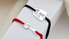 Set 2 bratari - Model cuplu - Lacat si cheie - Argint 925 si cristale Swarovski - Snur reglabil diverse culori