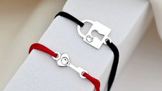 Set 2 bratari - Model cuplu - Lacat si cheie - Argint 925 si cristale Swarovski - Snur reglabil diverse culori