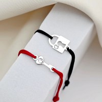 Set 2 bratari - Model cuplu - Lacat si cheie - Argint 925 si cristale Swarovski - Snur reglabil diverse culori - 1