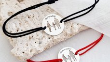 Set 2 bratari personalizate cu banuti decupati - Mama, tata si fetita - Argint 925 - snur ajustabil