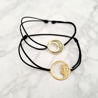 Set 2 bratari personalizate - Luna si Soare - Argint 925 placat cu Aur Galben 18K , snur reglabil - 1