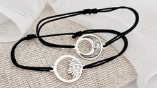 Set 2 bratari personalizate - Luna si Soare - Argint 925, snur reglabil