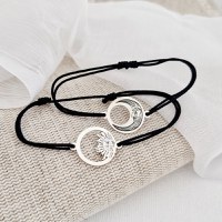 Set 2 bratari personalizate - Luna si Soare - Argint 925, snur reglabil - 1