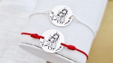 Set 2 bratari personalizate - Mama si fiica - Banuti de 15 mm - Argint 925 - snur reglabil pentru fiica si lantisor pentru mama