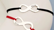Set 2 bratari personalizate - Model infinit - Argint 925 - Snur reglabil, diverse culori