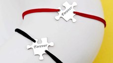 Set 2 bratari personalizate - Piese de puzzle - Argint 925, snur reglabil