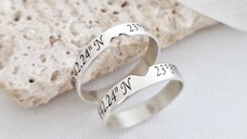 Set 2 Inele personalizate - coordonate - pentru Cuplu - Argint 925