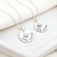 Set 2 lantisoare – Big & Little Sister – Argint 925 si charm picatura de Perla - 1