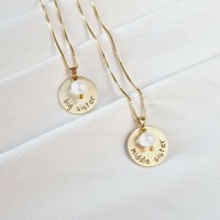 Set 2 lantisoare – Big & Middle Sister – Argint 925 placat cu Aur Galben 18K si charm picatura de Perla - 1