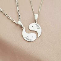 Set 2 lantisoare cu pandantive Yin&Yang personalizate - Diamante naturale - Argint 925 - 1