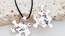 Set 2 lantisoare - Cuplu - Piese de puzzle personalizate - Argint 925