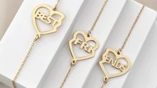 Set 3 bratari - inima puzzle - best friends - Argint 925 placat cu aur Galben 18K, lantisor