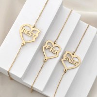 Set 3 bratari - inima puzzle - best friends - Argint 925 placat cu aur Galben 18K, lantisor - 1