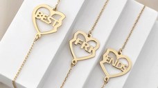 Set 3 bratari - inima puzzle - best friends - Argint 925 placat cu aur Galben 18K, lantisor