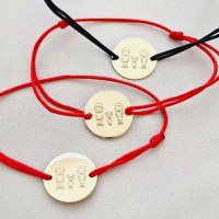 Set 3 bratari personalizate - Familie 3 membri - Banuti 15 mm - Argint 925 placat cu Aur Galben 18K - snur reglabil - 1