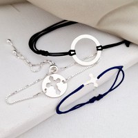 Set 3 bratari puzzle familie - Tata, mama si copil - disc, banut si cruce - Argint 925 - 1