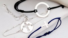 Set 3 bratari puzzle familie - Tata, mama si copil - disc, banut si cruce - Argint 925