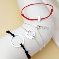 Set 3 bratari puzzle familie - Tata, mama si copil - disc, banut si ingeras - Argint 925 - 1