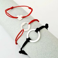 Set 3 bratari - Tata, mama si copil - Puzzle Familie - disc, banut si inima - Argint 925 - 1