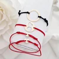 Set 4 bratari - Tata, mama si 2 copii - Puzzle Familie - disc, banut si 2 inimi - Aur Galben 14k - 1