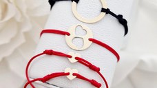 Set 4 bratari - Tata, mama si 2 copii - Puzzle Familie - disc, banut si 2 inimi - Aur Galben 14k