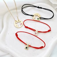 Set Bijuterii Familie Personalizate – 3 Bratari si 1 Lantisor – Ingerasi cu Cristale Swarovski – Argint 925 Placat cu Aur 18K – Snur Reglabil - 1