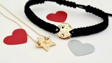 Set bijuterii lantisor si bratara - Luna plina si Stea - Diamant natural - Aur Galben 14K