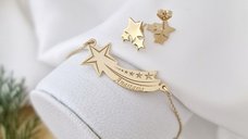 Set Bijuterii Sclipire Stelara - Cercei si Lantisor cu Stea Cazatoare - Argint 925 Placat cu Aur Galben 18K