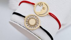 Set bratari - Charm Luna si Soare - Model disc de 15 mm - Argint 925 placat cu Aur Galben 18K