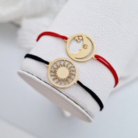 Set bratari - Charm Luna si Soare - Model disc de 15 mm - Argint 925 placat cu Aur Galben 18K - 1