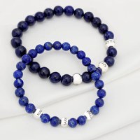 Set bratari Intelepciune - Pietre Lapis Lazuli & Bilute personalizate din Argint 925 - Snur elastic - 1