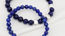 Set bratari Intelepciune - Pietre Lapis Lazuli & Bilute personalizate din Argint 925 - Snur elastic