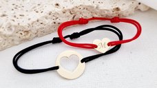 Set Bratari Personalizate - Banut si Inima Decupata - Aur Galben 14K cu Snur Reglabil