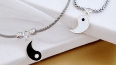 Set bratari snake - Charm Yin&Yang - Model cu email alb si negru - Argint 925