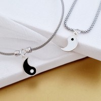 Set bratari snake - Charm Yin&Yang - Model cu email alb si negru - Argint 925 - 1