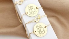 Set Cadou 2 bratari surori / prietene - banut si lantisor din Argint 925 placat cu Aur Galben 18K