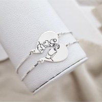 Set Cadou 2 bratari surori/prietene - Inima puzzle - Lantisor glisant ajustabil - Argint 925 - 1