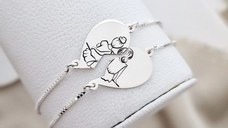 Set Cadou 2 bratari surori/prietene - Inima puzzle - Lantisor glisant ajustabil - Argint 925