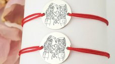 Set de 2 bratari personalizate - Banut de 15 mm - Model surori/prietene - Argint 925 - Snur ajustabil