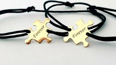 Set de 2 bratari puzzle personalizate din aur galben 14K, cu snur reglabil