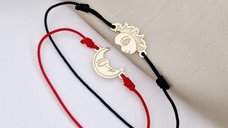 Set de Bratari Luna si Soare - Aur Galben 14K - Snur Reglabil