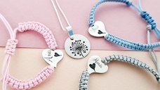 Set papadie - Lantisor cu pandantiv banut - 3 bratari inima personalizate cu nume - Bratari snur impletit - Argint 925